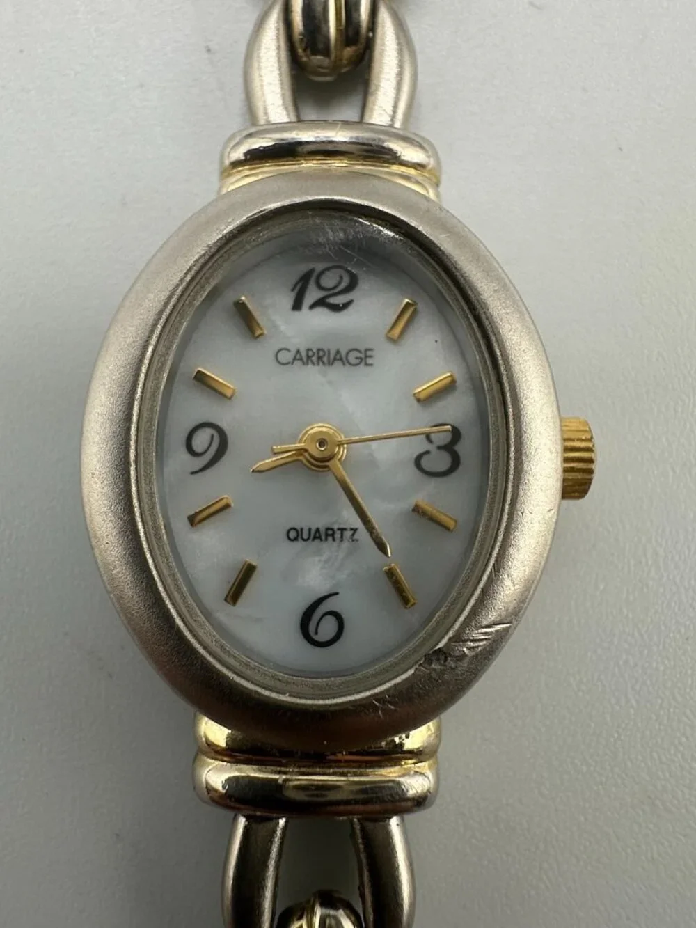 3/$30 Carriage Watch Women Silver Gold Two Tone Oval Dial 19MM New Battery 6.5'